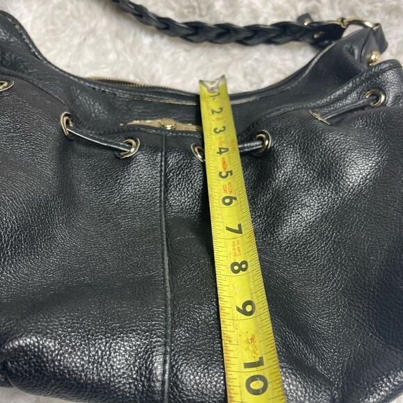 Elliott Lucca leather black medium shoulder bag braided strap gold tone accents - Picture 6 of 14